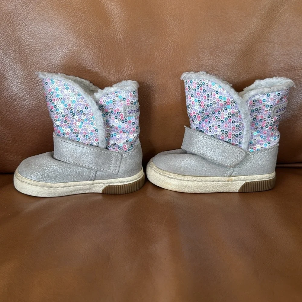 Stride Rite Pixie Leather Boots Baby Girls 4 M Silver Sequined Purple Pink Blue